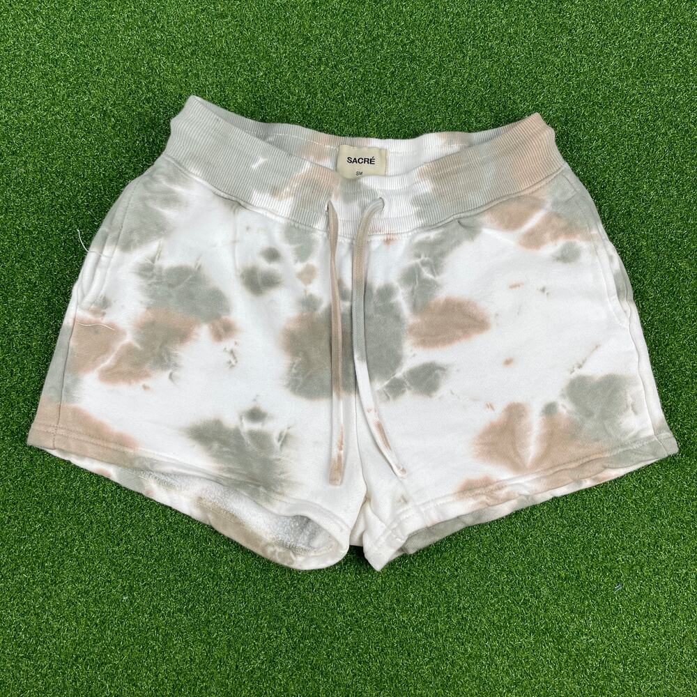 Ivory Green & Brown Tie Dye Sacre Sweat Shorts Sz S